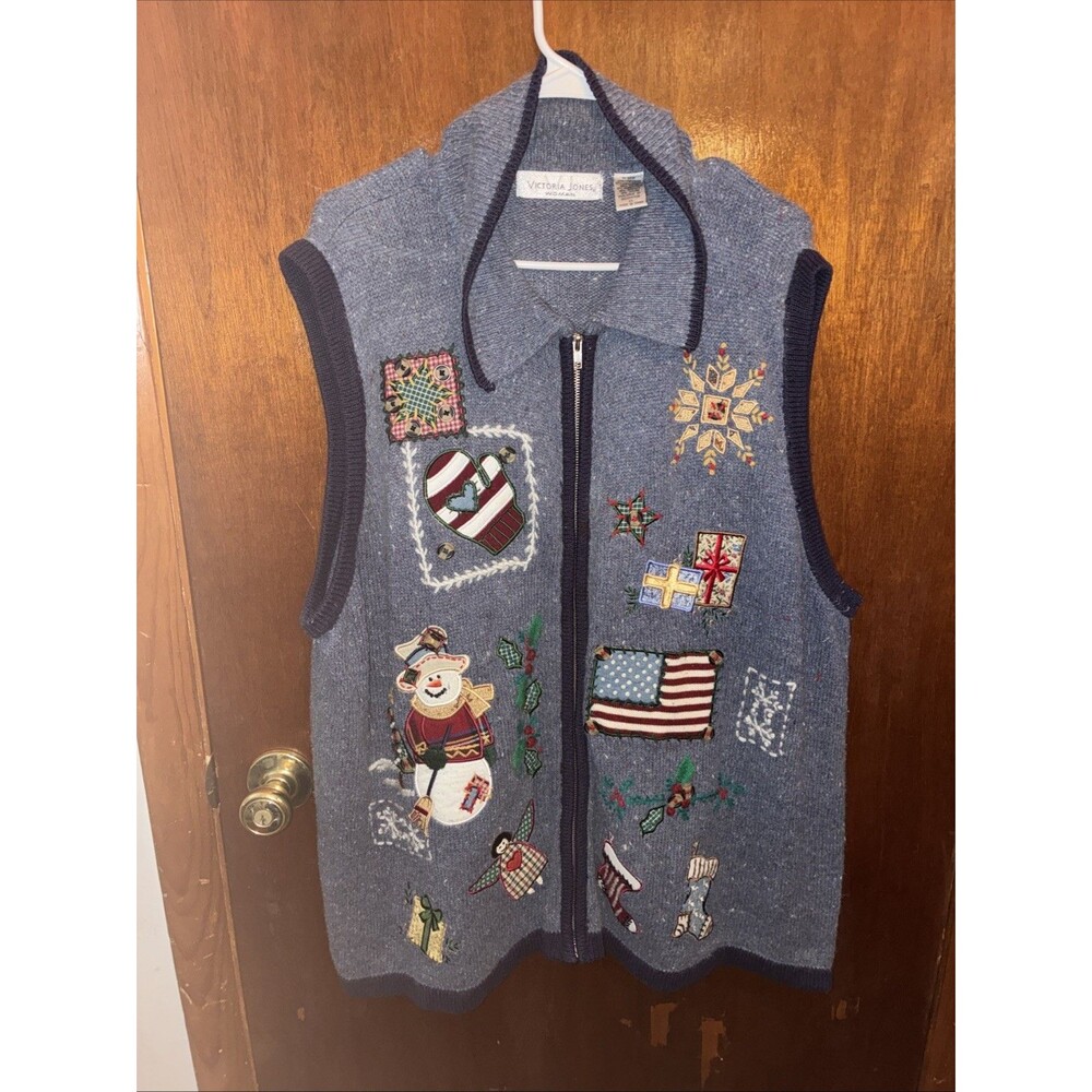 Victoria James Women’s Blue Holiday American Flag Sweater Vest Size 2X